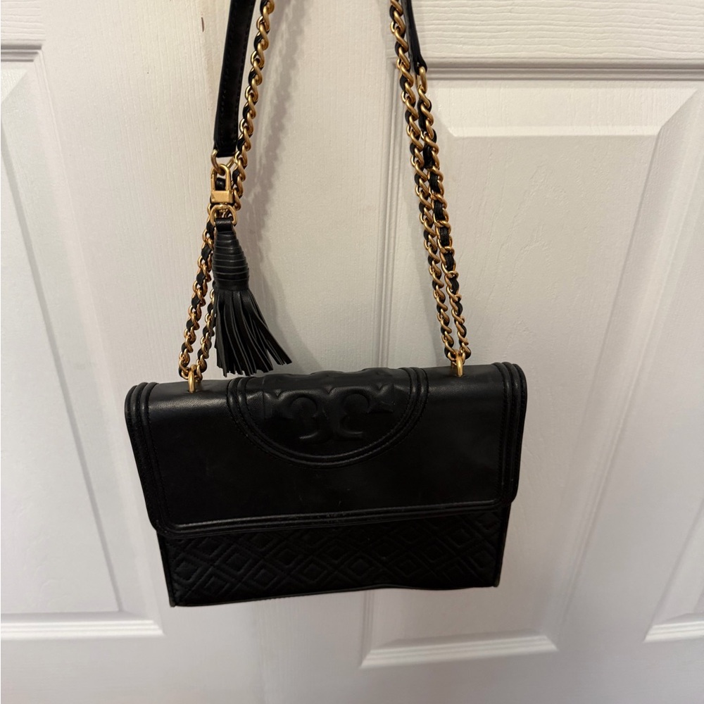 Tory Burch Black Shoulder Bag with Gold Chain